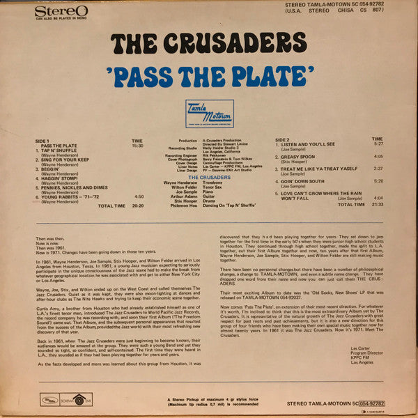 The Crusaders : Pass The Plate (LP, Album, RE)