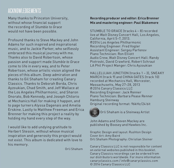 Orli Shaham, Steven Mackey, John Adams, David Robertson (5), Los Angeles Philharmonic Orchestra, Jon Kimura Parker : American Grace (CD, Album)