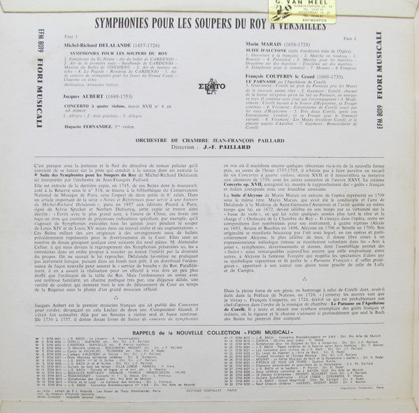 Michel Richard Delalande, Jacques Aubert (2), Marin Marais, François Couperin, Orchestre De Chambre Jean-François Paillard, Jean-François Paillard : Symphonies Pour Les Soupers Du Roy A Versailles (LP, Album)