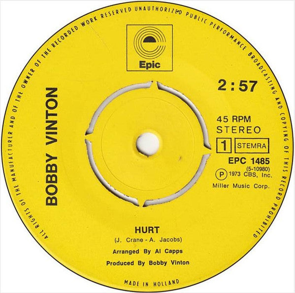 Bobby Vinton : Hurt (7", Single, pus)