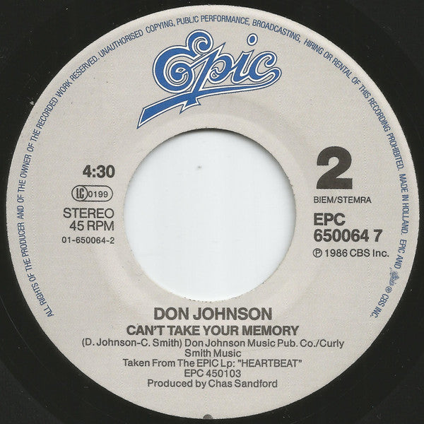Don Johnson : Heart Beat (7", Single)