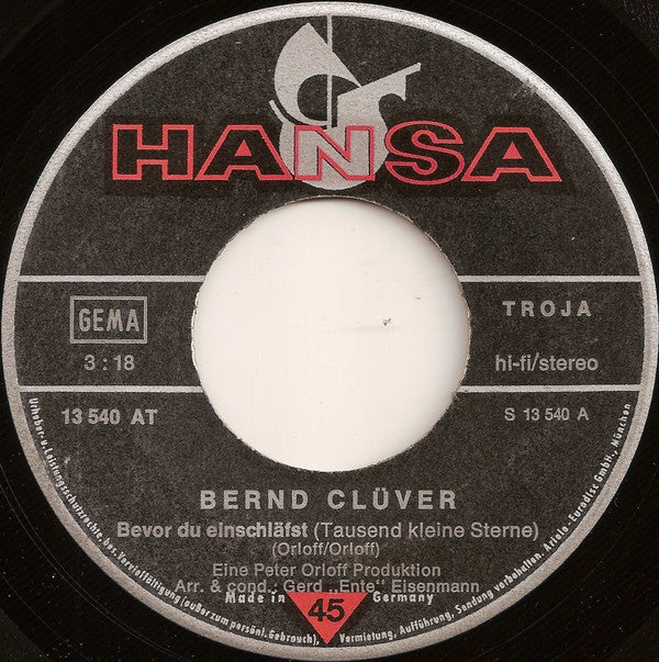 Bernd Clüver : Bevor Du Einschläfst... Tausend Kleine Sterne (7", Single)