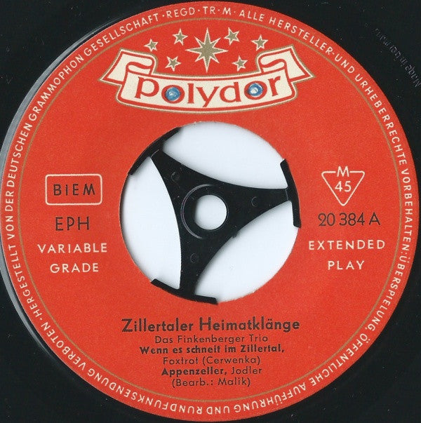 Finkenberger Trio : Zillertaler Heimatklänge (7", EP, Mono)