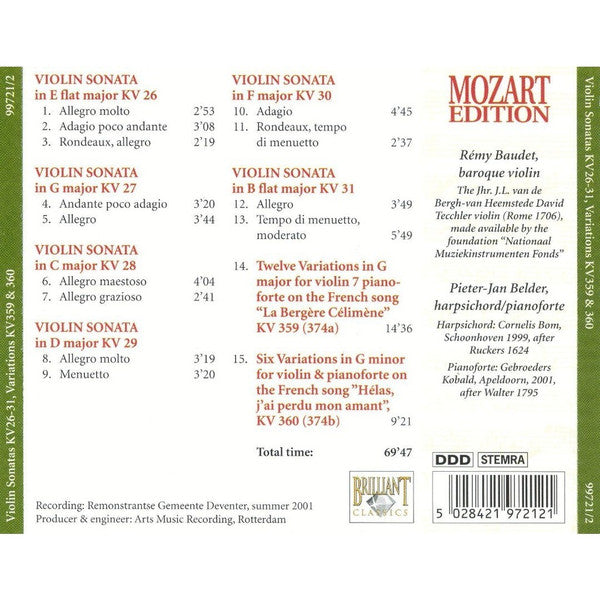 Wolfgang Amadeus Mozart : Violin Sonatas KV 26-31 / Variations KV 359 & 360 (CD)