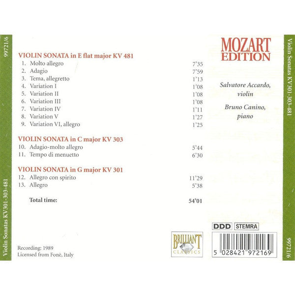 Wolfgang Amadeus Mozart : Violin Sonatas KV 301-303-481 (CD)