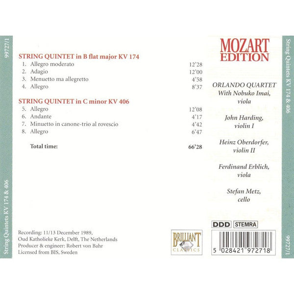 Wolfgang Amadeus Mozart : String Quintets KV 174 & 406 (CD, Album)