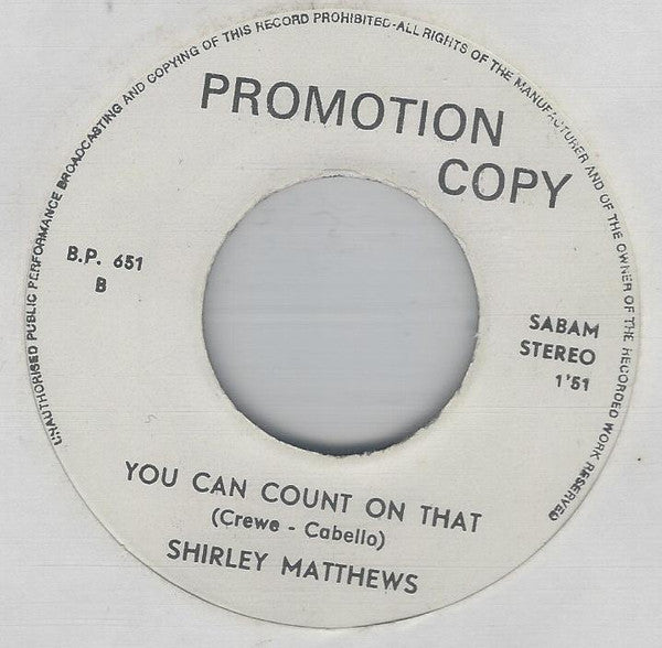 Joey Dee / Shirley Matthews : Help Me Pick Up The Pieces / You Can Count On That (7", Unofficial)