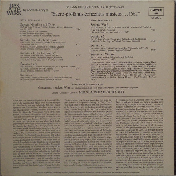 Johann Heinrich Schmelzer - Concentus Musicus* : Sacro-profanus Concentus Musicus 1662 (LP, RE)