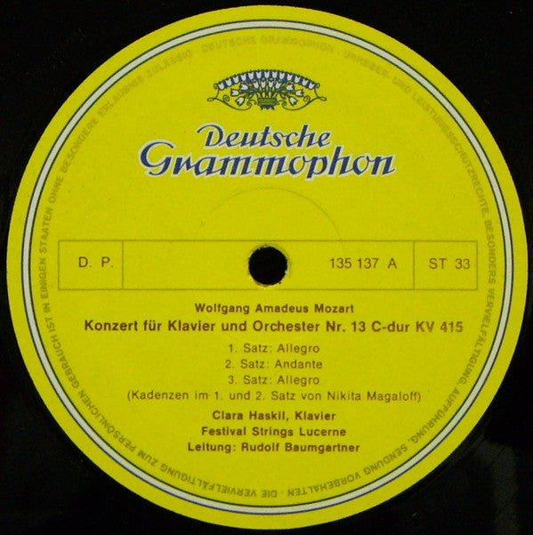 Wolfgang Amadeus Mozart - Clara Haskil · Wilhelm Kempff : Klavierkonzerte Nr. 13 C-Dur, KV 415 · Nr. 27 B-Dur, KV 595 (LP)