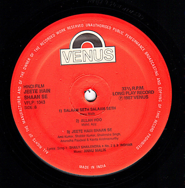 Anu Malik, Indivar & Shailey Shailendra : Jeete Hain Shaan Se (LP)