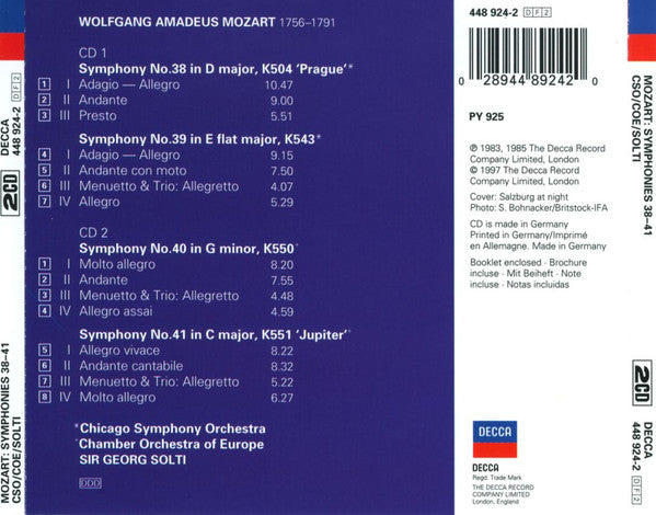Wolfgang Amadeus Mozart, Georg Solti : The 4 Great Symphonies (Symphonies 38, 39, 40 & 41) (2xCD, Comp)