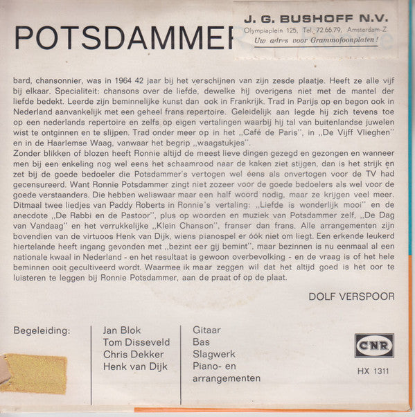 Ronnie Potsdammer : Zingt Voor Alle Gezindten (7", EP)