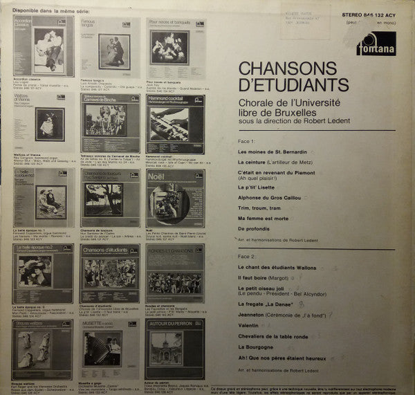 Chorale De L'Université Libre De Bruxelles : Chansons d'Etudiants (LP, Mono)