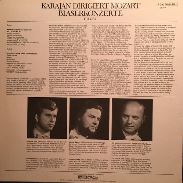 Wolfgang Amadeus Mozart - Herbert Von Karajan, Berliner Philharmoniker, Andreas Blau, James Galway, Fritz Helmis : Karajan Dirigiert Mozart - Bläserkonzerte Folge 1 (LP, Album, RE, red)