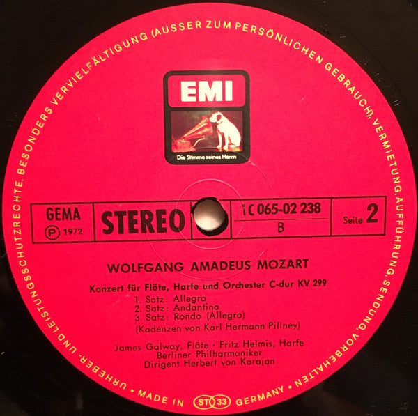 Wolfgang Amadeus Mozart - Herbert Von Karajan, Berliner Philharmoniker, Andreas Blau, James Galway, Fritz Helmis : Karajan Dirigiert Mozart - Bläserkonzerte Folge 1 (LP, Album, RE, red)