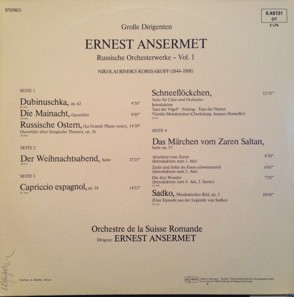 Ernest Ansermet, L'Orchestre De La Suisse Romande, Nikolai Rimsky-Korsakov : Grosse Dirigenten: Ansermet - Russische Orchesterwerke, Vol. 1 (2xLP, Comp)