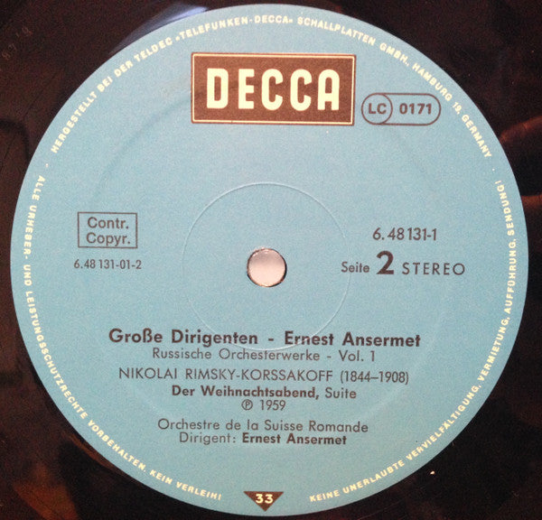 Ernest Ansermet, L'Orchestre De La Suisse Romande, Nikolai Rimsky-Korsakov : Grosse Dirigenten: Ansermet - Russische Orchesterwerke, Vol. 1 (2xLP, Comp)
