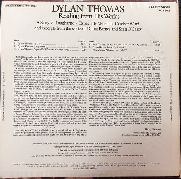 Dylan Thomas : Dylan Thomas Reading From His Works [. . . ] And Excerpts From The Works Of Djuna Barnes And Sean O'Casey (LP, Album)