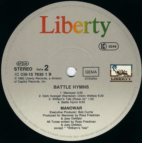 Manowar : Battle Hymns (LP, Album, RE)