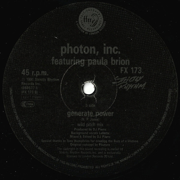 Photon, Inc.* Featuring Paula Brion : Generate Power (12")