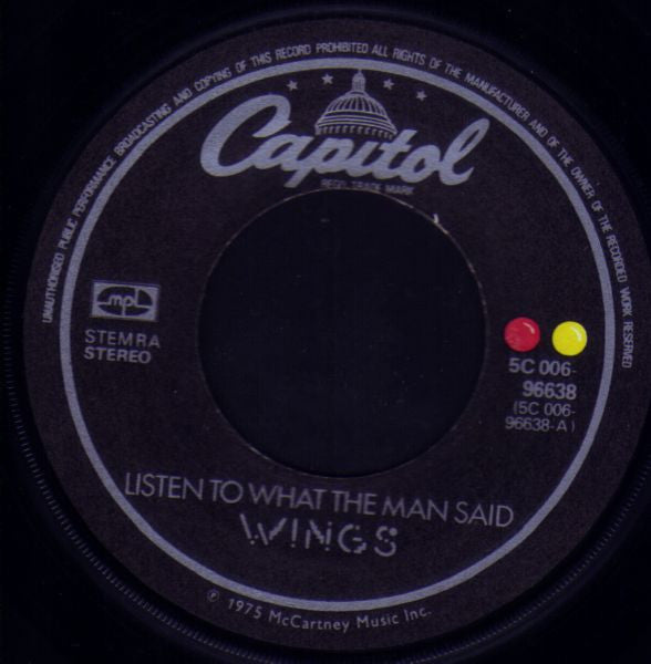 Wings (2) : Listen To What The Man Said (7", Single)