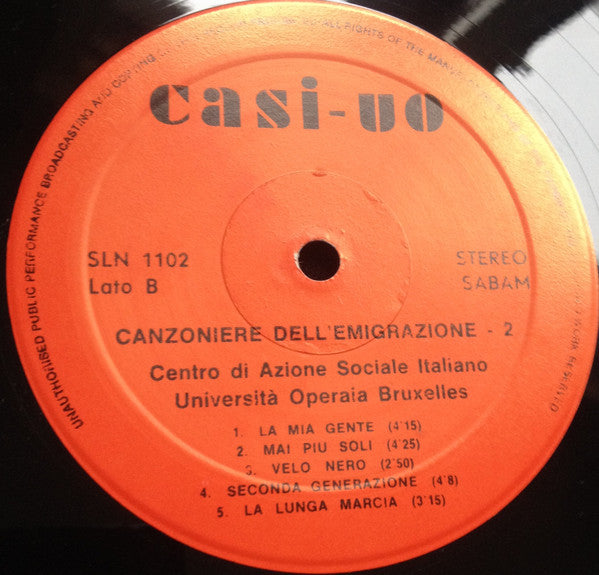 Centro Di Azione Sociale Italiano Università Operaia Bruxelles : Canzoniere Dell'Emigrazione 2 (LP, Album, Gat)