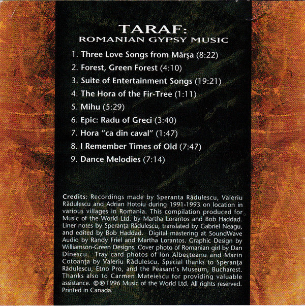 Taraf : Romanian Gypsy Music (CD, Comp)