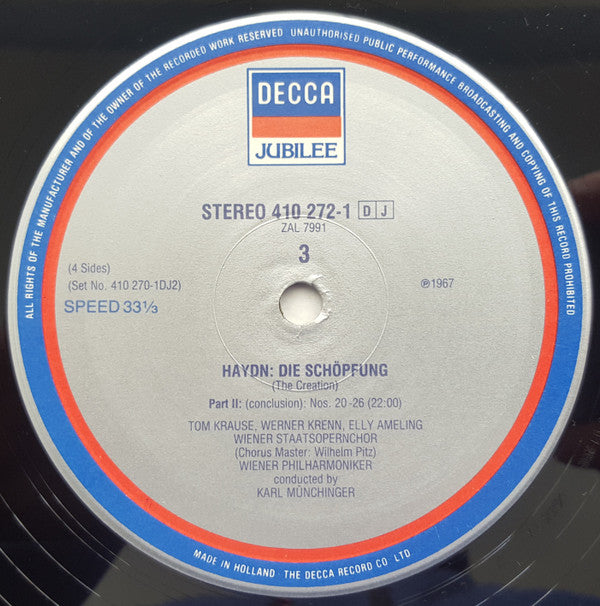 Joseph Haydn - Elly Ameling • Werner Krenn • Tom Krause • Erna Spoorenberg • Robin Fairhurst • Wiener Staatsopernchor • Wiener Philharmoniker • Karl Münchinger : Die Schöpfung (The Creation) (2xLP, RE, Gat)