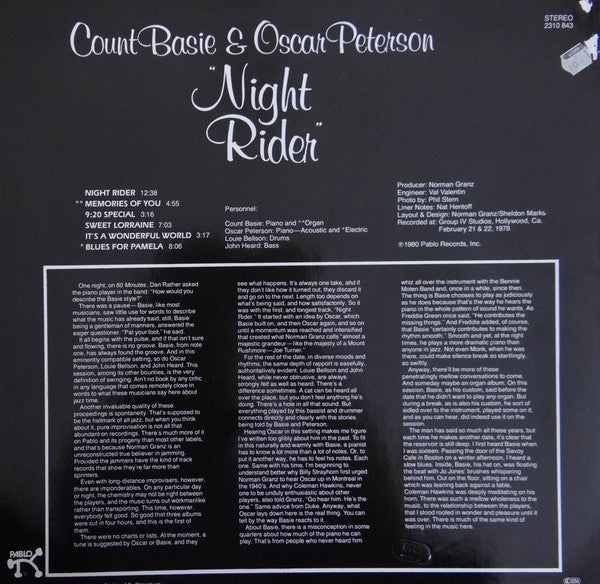 Count Basie & Oscar Peterson : Night Rider (LP, Album)