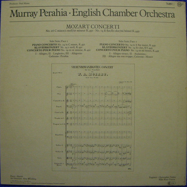 Murray Perahia - Mozart*, English Chamber Orchestra : Mozart Concerti N° 24. C Minor / C-moll / Ut Mineur. K.491 / N° • 14. E-flat / Es-dur / Mi Bémol. K.449 (LP)