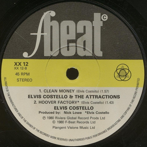Elvis Costello & The Attractions : Clubland / Clean Money / Hoover Factory (7", Single, Mat)