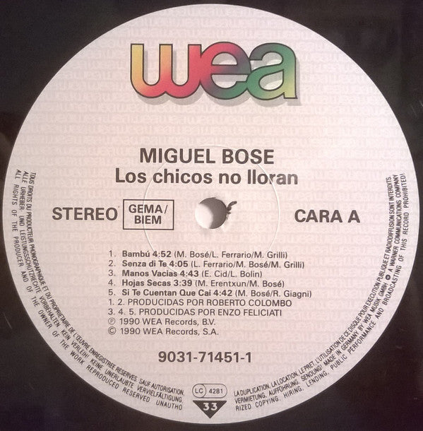 Miguel Bosé : Los Chicos No Lloran (LP, Album)