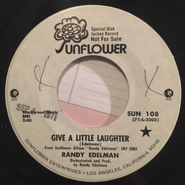 Randy Edelman : Give a Little Laughter / Just Somebody (7", Single, Promo)