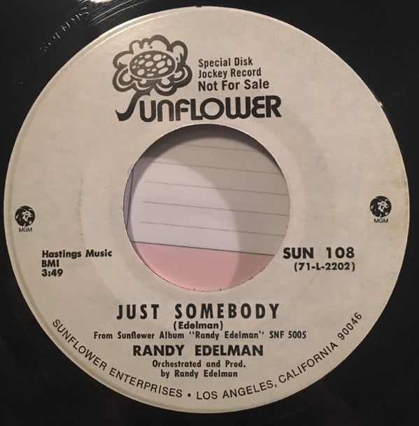 Randy Edelman : Give a Little Laughter / Just Somebody (7", Single, Promo)