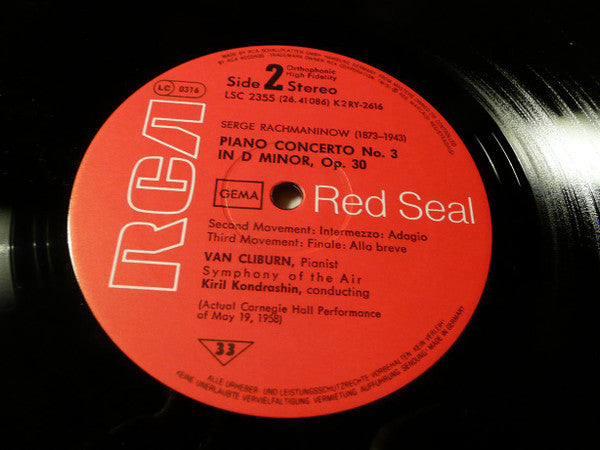 Sergei Vasilyevich Rachmaninoff - Van Cliburn, Symphony Of The Air, Kiril Kondrashin : Concerto No. 3 (LP, Album, RE)