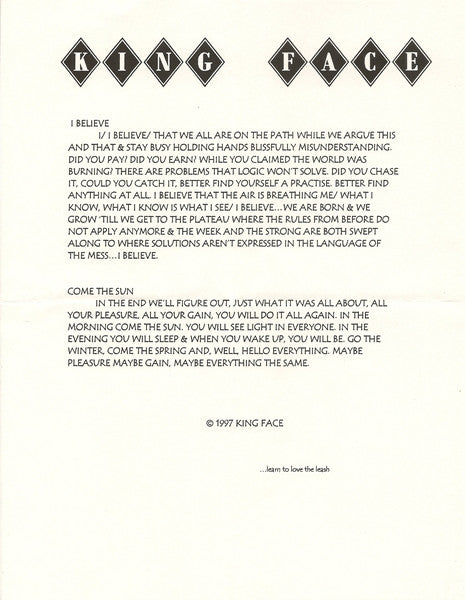 King Face : I Believe / Come The Sun (7")