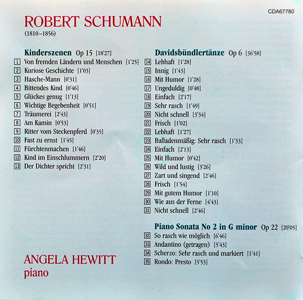 Robert Schumann - Angela Hewitt : Davidsbündlertänze • Kinderszenen • Sonata In G Minor (CD, Album)