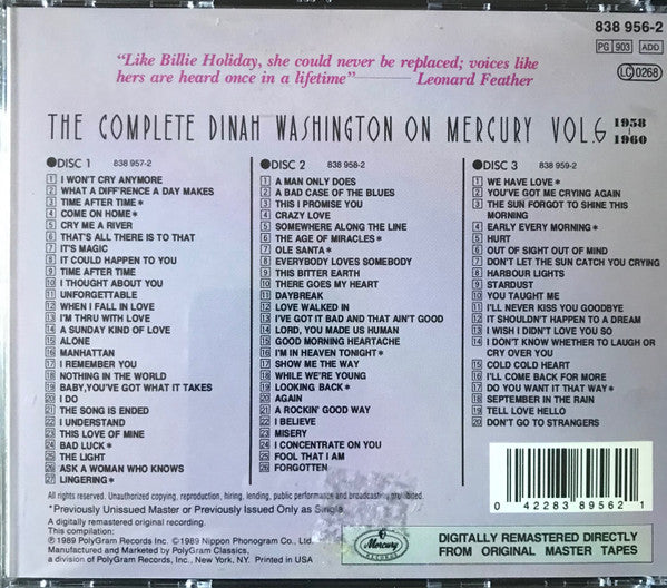 Dinah Washington : The Complete Dinah Washington On Mercury Vol.6 1958-1960 (3xCD, Comp, RM)