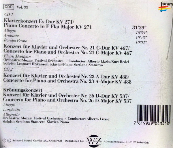 Wolfgang Amadeus Mozart, Mozart Festival Orchestra (2), Alberto Lizzio : Die Berühmten Klavierkonzerte = The Famous Piano Concertos (2xCD, Album, Comp)