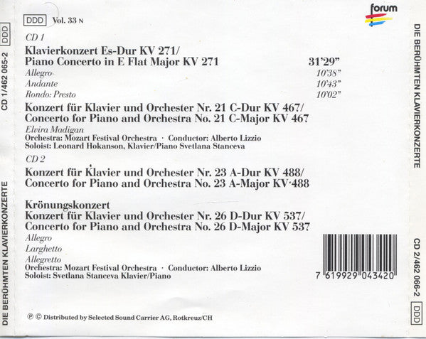 Wolfgang Amadeus Mozart, Mozart Festival Orchestra (2), Alberto Lizzio : Die Berühmten Klavierkonzerte = The Famous Piano Concertos (2xCD, Album, Comp)