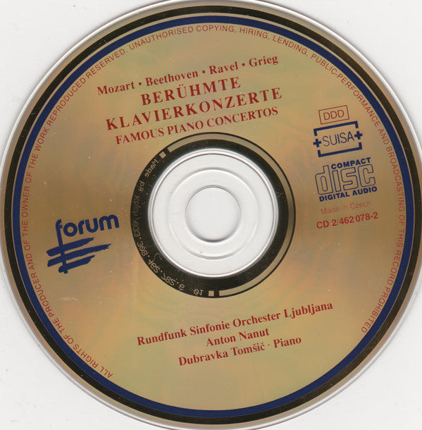 Wolfgang Amadeus Mozart • Ludwig van Beethoven • Maurice Ravel • Edvard Grieg - Simfonični Orkester RTV Ljubljana, Anton Nanut, Dubravka Tomsic : Berühmte Klavierkonzerte = Famous Piano Concertos (2xCD, Album, Comp)