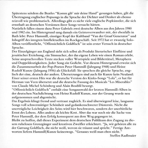 Peter Hammill : Offensichtlich Goldfisch (CD, Album)