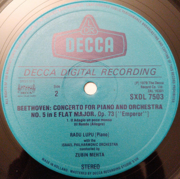 Ludwig Van Beethoven / Radu Lupu / Israel Philharmonic Orchestra / Zubin Mehta : Piano Concerto No.5 "Emperor" (LP)