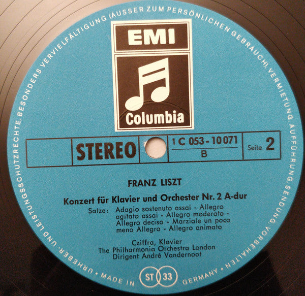 Franz Liszt / Gyorgy Cziffra, Philharmonia Orchestra, André Vandernoot : Klavierkonzerte Nr. 1 Es-Dur Und Nr. 2 A-Dur (LP, Album)