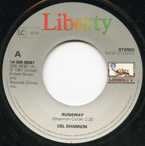 Del Shannon : Runaway / Hats Of To Larry (7", Single, RE)