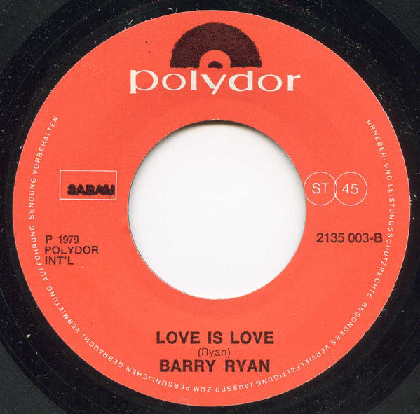 Barry Ryan : Eloise / Love Is Love (7", Single, RE)