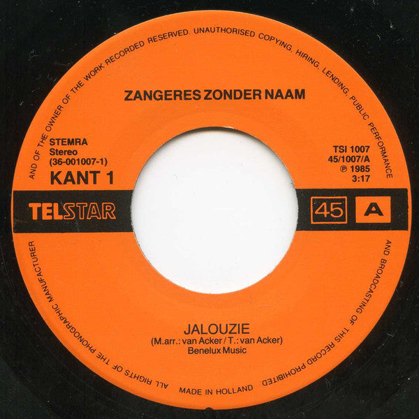 Zangeres Zonder Naam : Jalouzie / Dat Huis (7", Single)