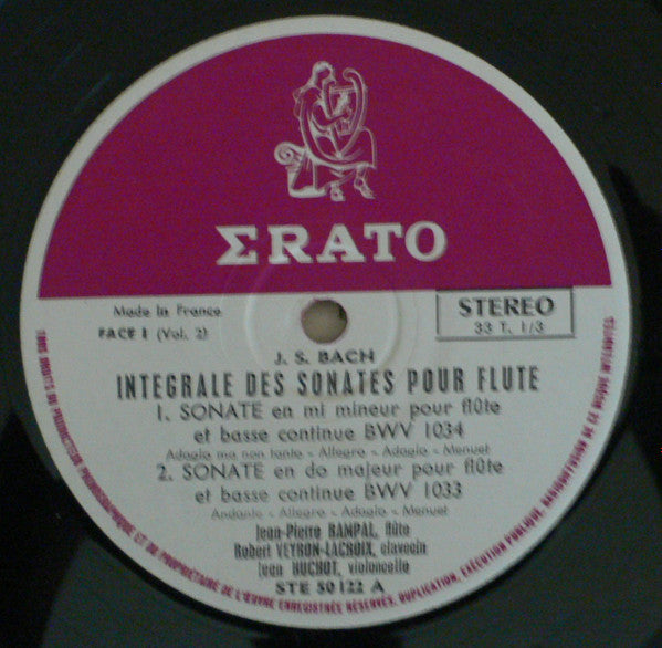 Johann Sebastian Bach : Intégrale Des Sonates Pour Flute Vol. 2 (LP)