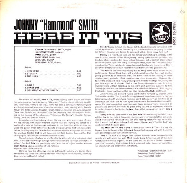Johnny "Hammond" Smith* : Here It 'Tis (LP, Album)