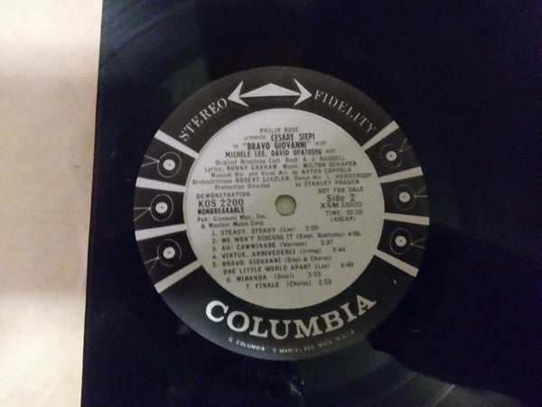 Cesare Siepi, Michele Lee, "Bravo Giovanni" Original Broadway Cast : Bravo Giovanni  (LP, Album, Promo, Gat)